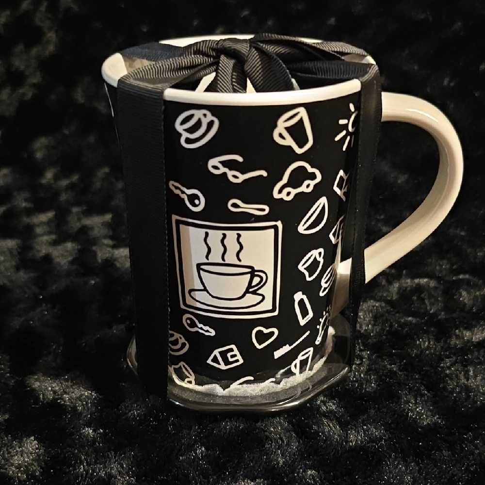 Black and White Coffee Mug with Ribbon